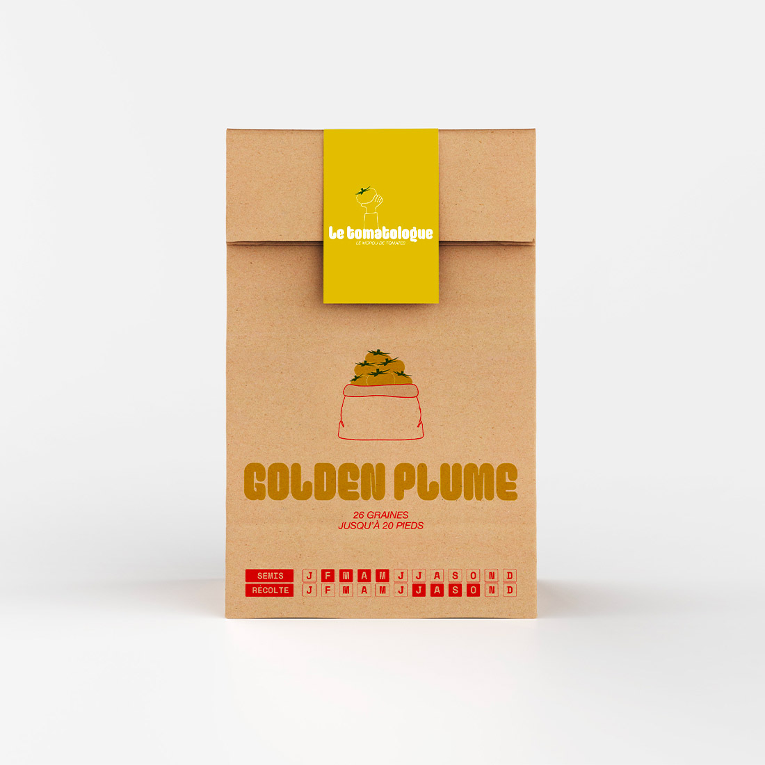 Paquet de graines de tomates Golden Plume du Tomatologue, contenant 26 graines jusqu'à 20 pieds.