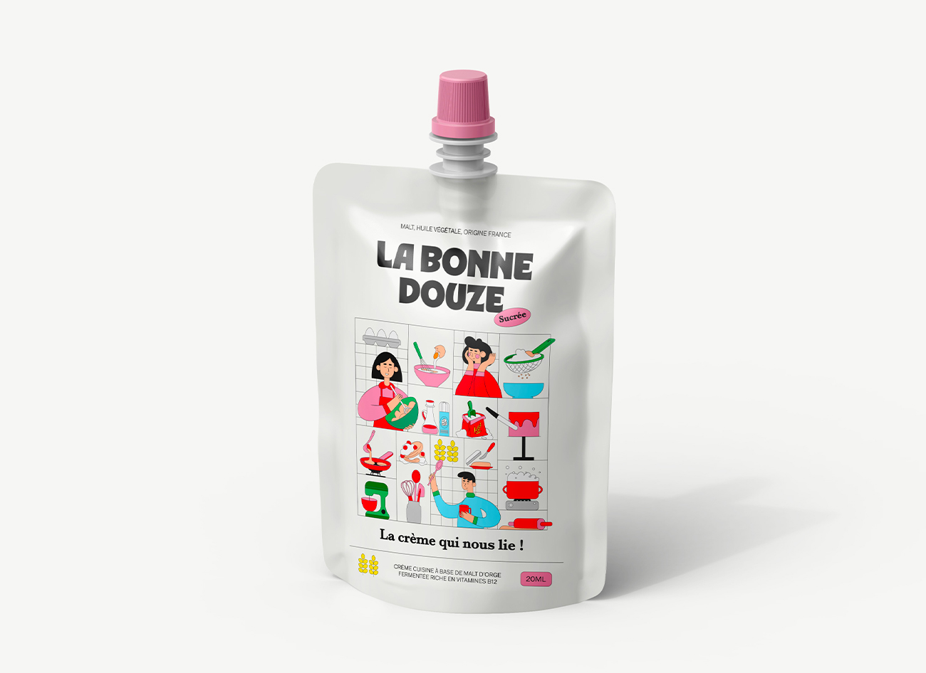 Image représentant le packaging de la crème naturellement riche en vitamine b12 de la marque La bonne douze version sucrée.