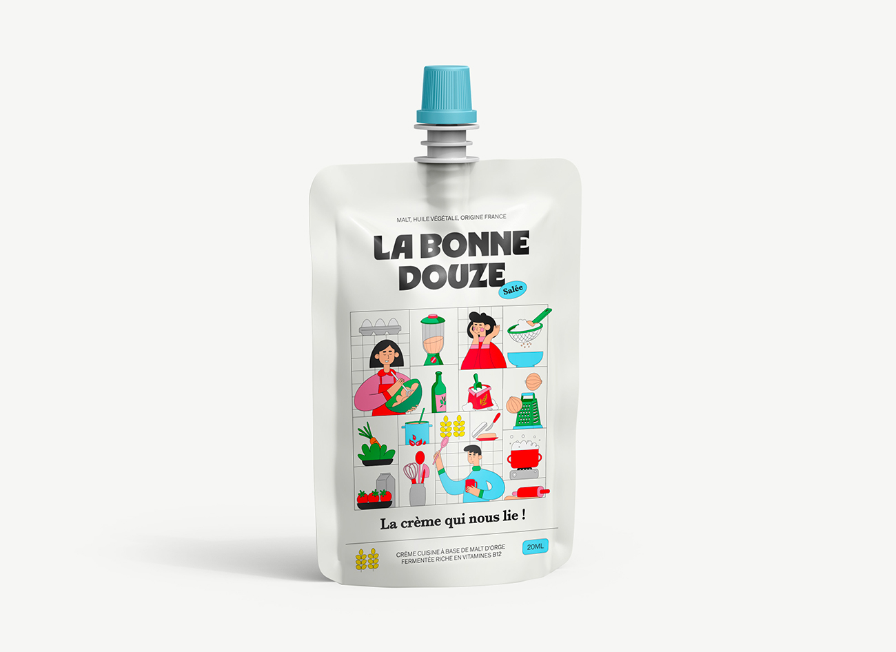 Image représentant le packaging de la crème naturellement riche en vitamine b12 de la marque La bonne douze version salée.